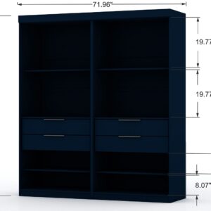 Manhattan Comfort Mulberry Open 2 Sectional Modern Wardrobe Closet with 4 Drawers - Set of 2 in Tatiana Midnight Blue