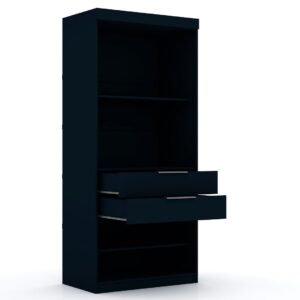 Manhattan Comfort Mulberry Open 2 Sectional Modern Wardrobe Closet with 4 Drawers - Set of 2 in Tatiana Midnight Blue