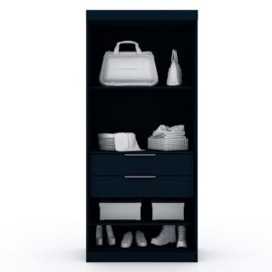 Manhattan Comfort Mulberry Open 2 Sectional Modern Wardrobe Closet with 4 Drawers - Set of 2 in Tatiana Midnight Blue