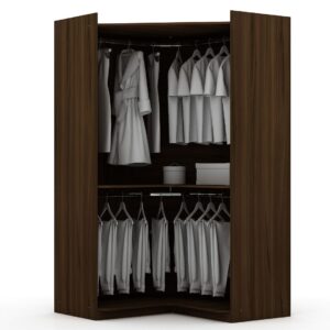 Manhattan Comfort Mulberry 2.0 Modern Corner Wardrobe Closet with 2 Hanging Rods in Brown