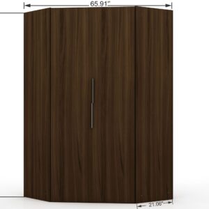 Manhattan Comfort Mulberry 2.0 Modern Corner Wardrobe Closet with 2 Hanging Rods in Brown