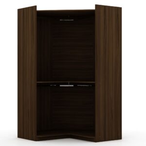 Manhattan Comfort Mulberry 2.0 Modern Corner Wardrobe Closet with 2 Hanging Rods in Brown