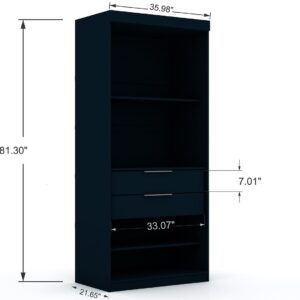 Manhattan Comfort Mulberry 2.0 Sectional Modern Armoire Wardrobe Closet with 2 Drawers in Tatiana Midnight Blue