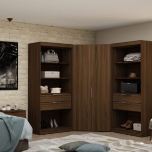 Manhattan Comfort Mulberry 2.0 Semi Open 3 Sectional Modern Wardrobe Corner Closet with 4 Drawers - Set of 3 in Brown