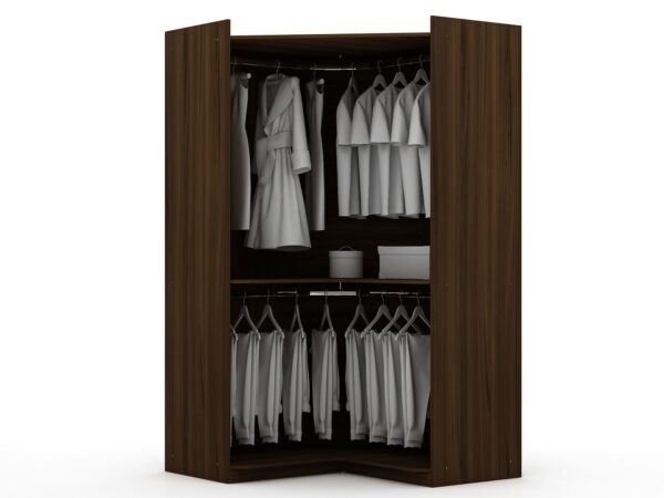 Manhattan Comfort Mulberry 2.0 Semi Open 3 Sectional Modern Wardrobe Corner Closet with 4 Drawers - Set of 3 in Brown