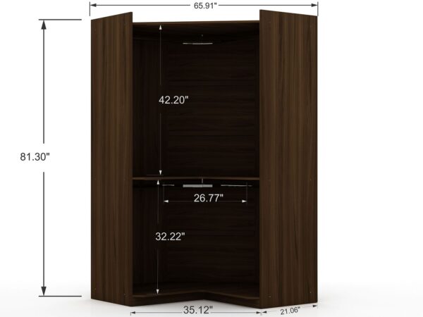 Manhattan Comfort Mulberry 2.0 Semi Open 3 Sectional Modern Wardrobe Corner Closet with 4 Drawers - Set of 3 in Brown