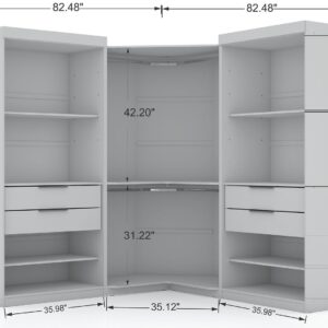 Manhattan Comfort Mulberry 3.0 Sectional Modern Wardrobe Corner Closet with 4 Drawers - Set of 3 in White