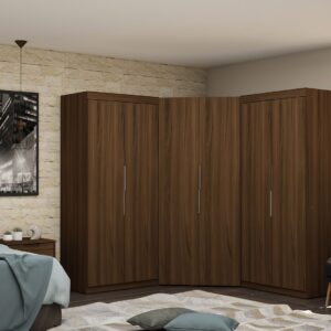 Manhattan Comfort Mulberry 3.0 Sectional Modern Wardrobe Corner Closet with 4 Drawers - Set of 3 in Brown