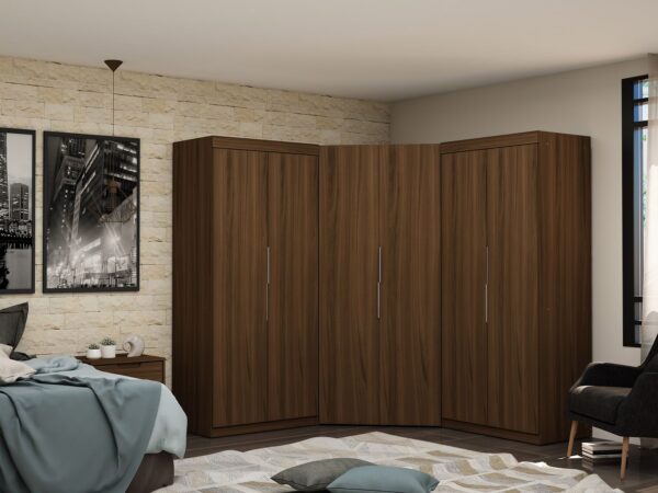 Manhattan Comfort Mulberry 3.0 Sectional Modern Wardrobe Corner Closet with 4 Drawers - Set of 3 in Brown