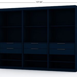 Manhattan Comfort Mulberry 2.0 Modern 3 Sectional Wardrobe Closet with 6 Drawers - Set of 3 in Tatiana Midnight Blue