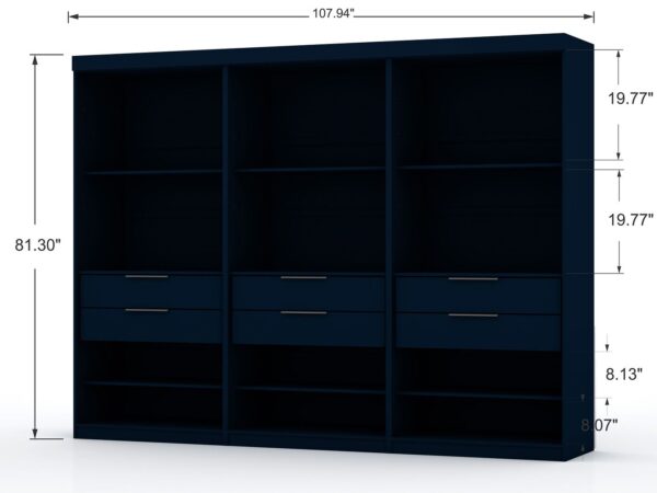 Manhattan Comfort Mulberry 2.0 Modern 3 Sectional Wardrobe Closet with 6 Drawers - Set of 3 in Tatiana Midnight Blue