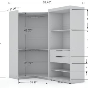 Manhattan Comfort Mulberry 2.0 Semi Open 2 Sectional Modern Wardrobe Corner Closet with 2 Drawers - Set of 2 in White