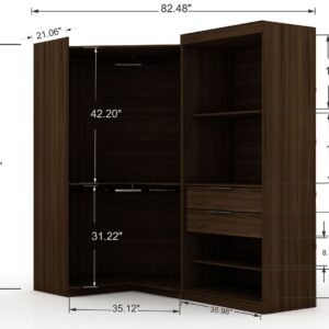 Manhattan Comfort Mulberry 2.0 Semi Open 2 Sectional Modern Wardrobe Corner Closet with 2 Drawers - Set of 2 in Brown