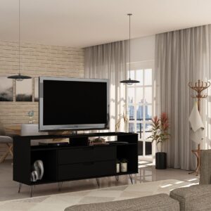 Manhattan Comfort Rockefeller 62.99 TV Stand with Metal Legs and 2 Drawers in Black