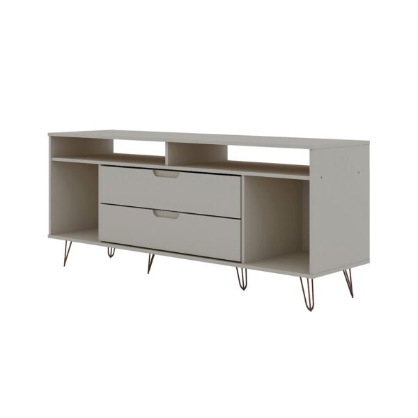 Manhattan Comfort Rockefeller 62.99 TV Stand with Metal Legs and 2 Drawers in Off White