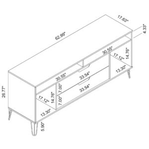 Manhattan Comfort Rockefeller 62.99 TV Stand with Metal Legs and 2 Drawers in Brown