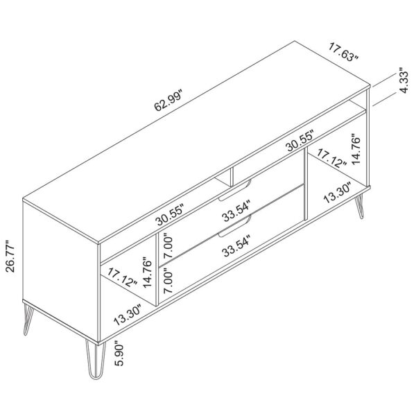 Manhattan Comfort Rockefeller 62.99 TV Stand with Metal Legs and 2 Drawers in Brown