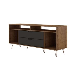 Manhattan Comfort Rockefeller 62.99 TV Stand with Metal Legs and 2 Drawers in Nature and Textured Grey