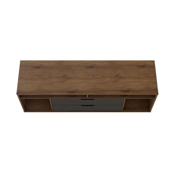 Manhattan Comfort Rockefeller 62.99 TV Stand with Metal Legs and 2 Drawers in Nature and Textured Grey