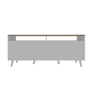 Manhattan Comfort Rockefeller 62.99 TV Stand with Metal Legs and 2 Drawers in Off White and Nature