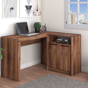 Manhattan Comfort Kalmar L-Shaped Office Desk with Inclusive in Dark Brown