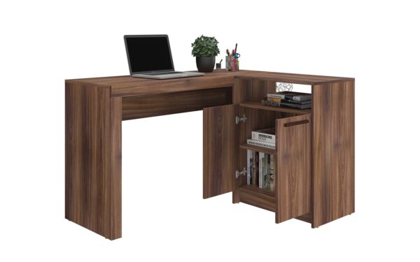 Manhattan Comfort Kalmar L-Shaped Office Desk with Inclusive in Dark Brown