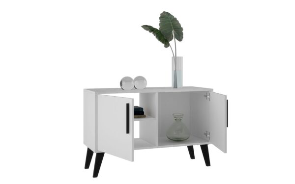 Manhattan Comfort Mid-Century- Modern Amsterdam Double Side Table 2.0 with 3 Shelves in White