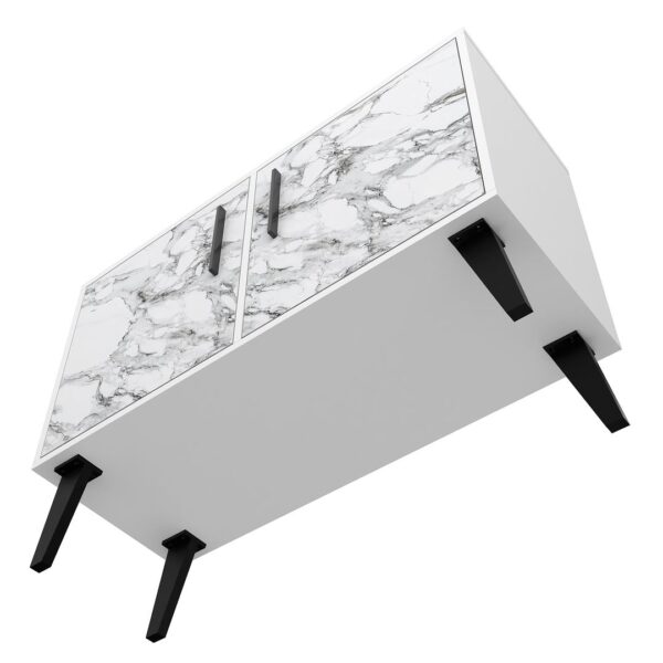 Manhattan Comfort Mid-Century- Modern Amsterdam Double Side Table 2.0 with 3 Shelves in White Marble