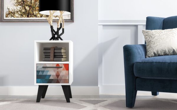 Manhattan Comfort Mid-Century- Modern Amsterdam Nightstand 1.0 with 1 Shelf in Multi Color Red and Blue