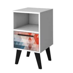 Manhattan Comfort Mid-Century- Modern Amsterdam Nightstand 1.0 with 1 Shelf in Multi Color Red and Blue