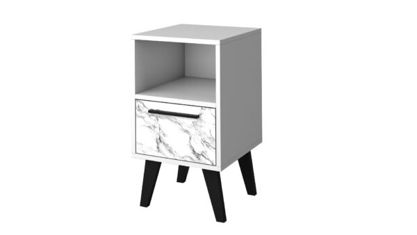 Manhattan Comfort Mid-Century- Modern Amsterdam Nightstand 1.0 with 1 Shelf in White Marble