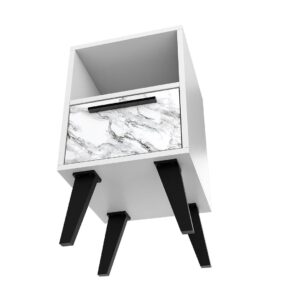 Manhattan Comfort Mid-Century- Modern Amsterdam Nightstand 1.0 with 1 Shelf in White Marble