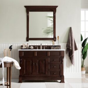 James Martin 147-114-5266-3CAR Brookfield 48 Inch Burnished Mahogany Single Vanity with Drawers with 3 cm Carrara Marble Top