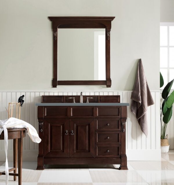 James Martin 147-114-5266-3CBL Brookfield 48 Inch Single Vanity Cabinet with Cala Blue Quartz Top - Burnished Mahogany