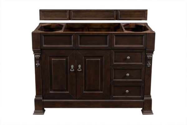 James Martin 147-114-5266-3CSP Brookfield 48 Inch Burnished Mahogany Single Vanity with Drawers with 3 cm Charcoal Soapstone Quartz Top with Sink