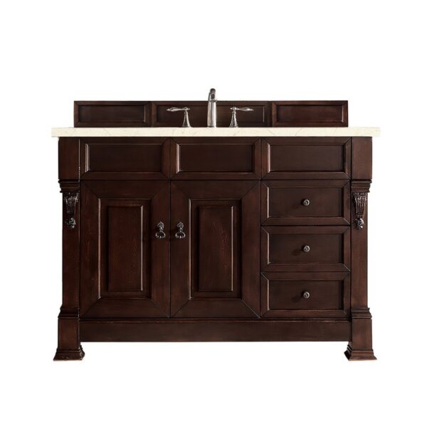 James Martin 147-114-5266-3EMR Brookfield 48 Inch Burnished Mahogany Single Vanity with 3 CM Eternal Marfil Quartz Top