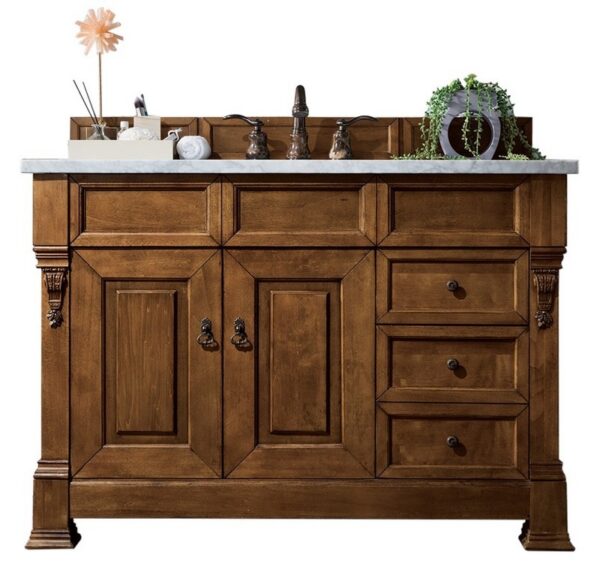 James Martin 147-114-5276-3AF Brookfield 48 Inch Country Oak Single Vanity with Drawers with 3 cm Arctic Fall Solid Surface Top