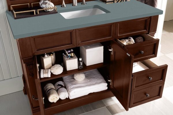 James Martin 147-114-5286-3CBL Brookfield 48 Inch Single Vanity Cabinet with Cala Blue Quartz Top - Warm Cherry