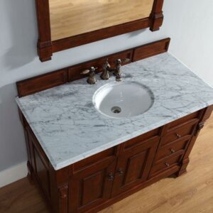 James Martin 147-114-5286-3CAR Brookfield 48 Inch Warm Cherry Single Vanity with Drawers with 3 cm Carrara Marble Top