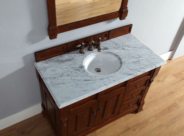 James Martin 147-114-5286-3CAR Brookfield 48 Inch Warm Cherry Single Vanity with Drawers with 3 cm Carrara Marble Top