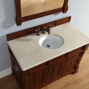 James Martin 147-114-5286-3CAR Brookfield 48 Inch Warm Cherry Single Vanity with Drawers with 3 cm Carrara Marble Top