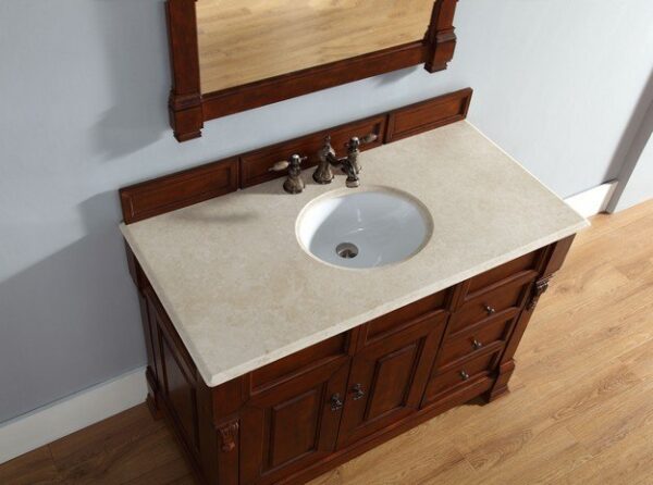 James Martin 147-114-5286-3CAR Brookfield 48 Inch Warm Cherry Single Vanity with Drawers with 3 cm Carrara Marble Top