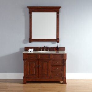 James Martin 147-114-5286-3AF Brookfield 48 Inch Warm Cherry Single Vanity with Drawers with 3 cm Arctic Fall Solid Surface Top