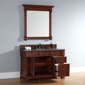 James Martin 147-114-5286-3AF Brookfield 48 Inch Warm Cherry Single Vanity with Drawers with 3 cm Arctic Fall Solid Surface Top