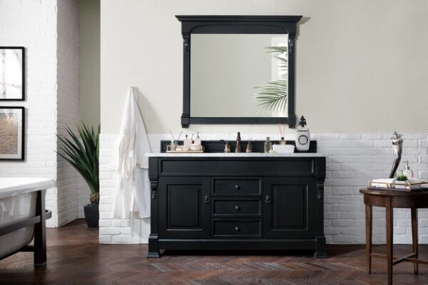 James Martin 147-114-5331-3AF Brookfield 60 Inch Antique Black Single Vanity with 3 cm Arctic Fall Solid Surface Top