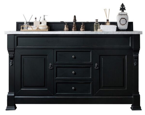 James Martin 147-114-5331-3AF Brookfield 60 Inch Antique Black Single Vanity with 3 cm Arctic Fall Solid Surface Top