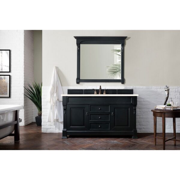 James Martin 147-114-5331-3EMR Brookfield 60 Inch Antique Black Single Vanity with 3 CM Eternal Marfil Quartz Top