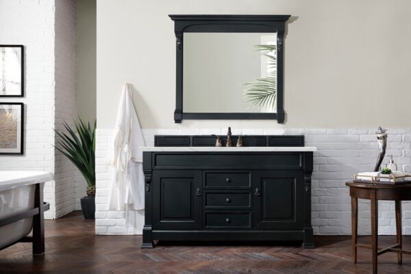 James Martin 147-114-5331-3ENC Brookfield 60 Inch Single Vanity Cabinet with Ethereal Noctis Quartz Top - Antique Black