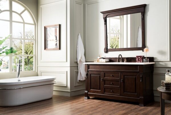 James Martin 147-114-5361-3CAR Brookfield 60 Inch Burnished Mahogany Single Vanity with 3 cm Carrara Marble Top