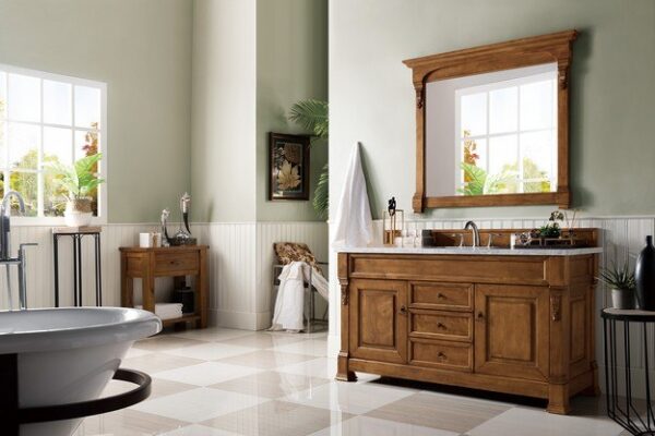 James Martin 147-114-5371-3AF Brookfield 60 Inch Country Oak Single Vanity with 3 cm Arctic Fall Solid Surface Top